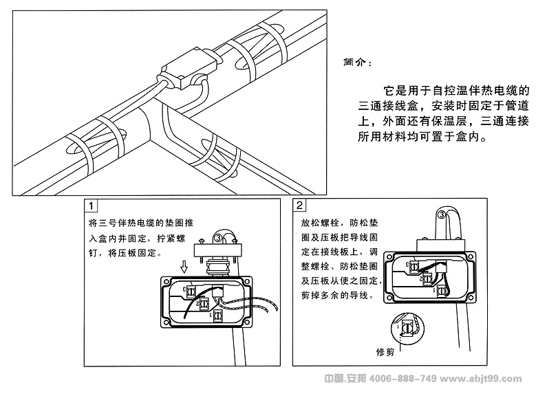 電黄瓜官网入口帶（黄瓜官网入口電纜）三通電源接線盒安裝圖（一）